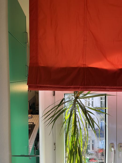 Grüne Küche mit Raffrollo